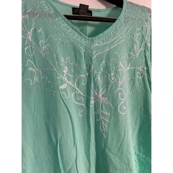 Beach by Exist Mint Green Embroidered Floral Boho Summer Tunic Top Cotton Size L - Picture 4 of 5